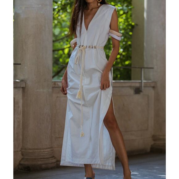 Rosie Assoulin White Cotton Poplin Belted Midi Dress Size 8 NWT Boho Modern - Picture 1 of 13